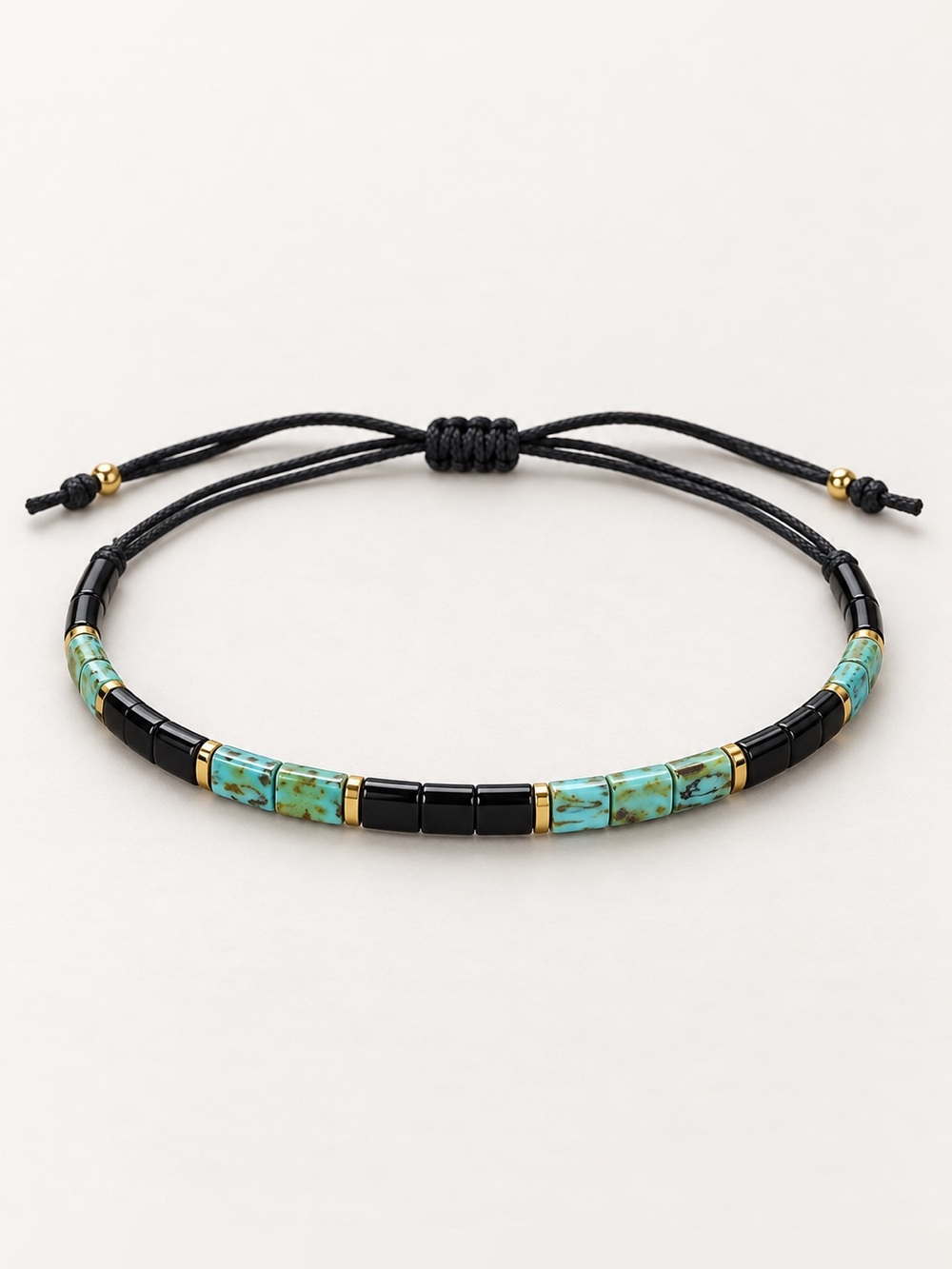 Designer Turquoise & Black Beaded Adjustable Cord Bracelet